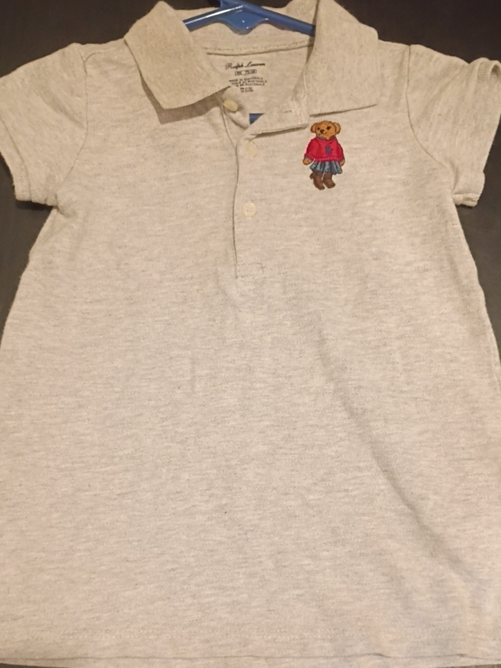9 Month Ralph Lauren Light Heather Gray Kids Polo with Bear Patch
